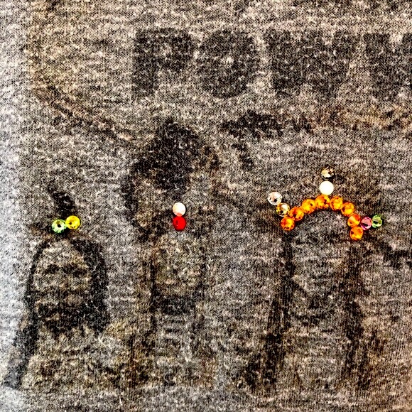 “A Powwow Welcome” Native American gray t-shirt embellished with rhinestones - Picture 7 of 15